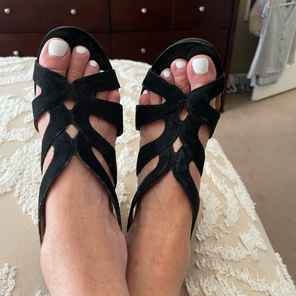 Black Faux Suede Women's Sandals